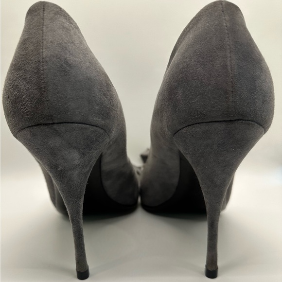Miu Miu Grey Suede Peep Tow Bow Stiletto‎ Heels size 10.5 (40.5) EUC! 😍 - Picture 8 of 14
